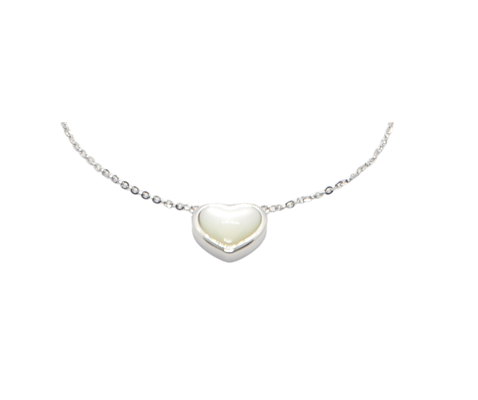 925 Sterling Silver Mother of Pearl Heart Pendant Necklace