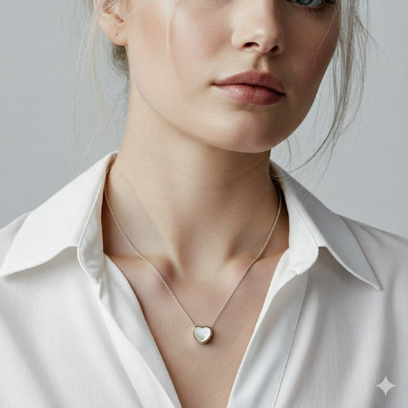 925 Sterling Silver Mother of Pearl Heart Pendant Necklace