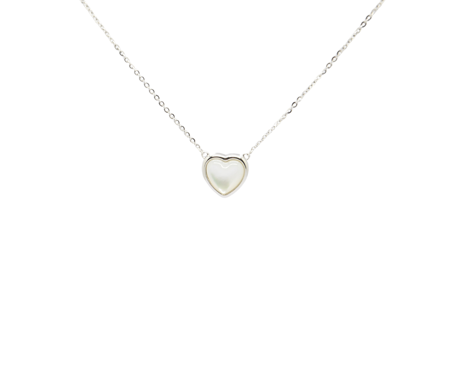 925 Sterling Silver Mother of Pearl Heart Pendant Necklace