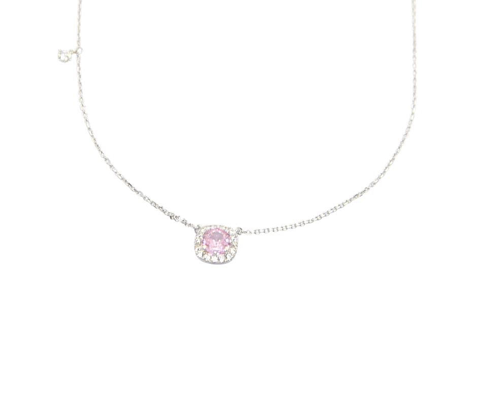 925 Sterling Silver Pink Zircon Pendant Necklace