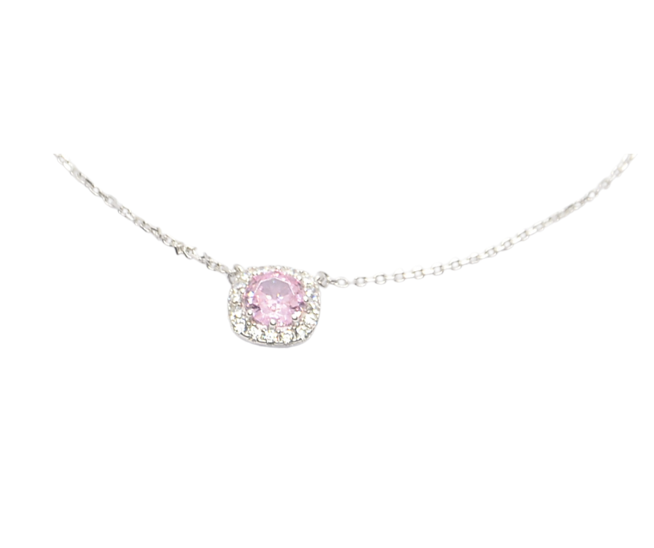 925 Sterling Silver Pink Zircon Pendant Necklace