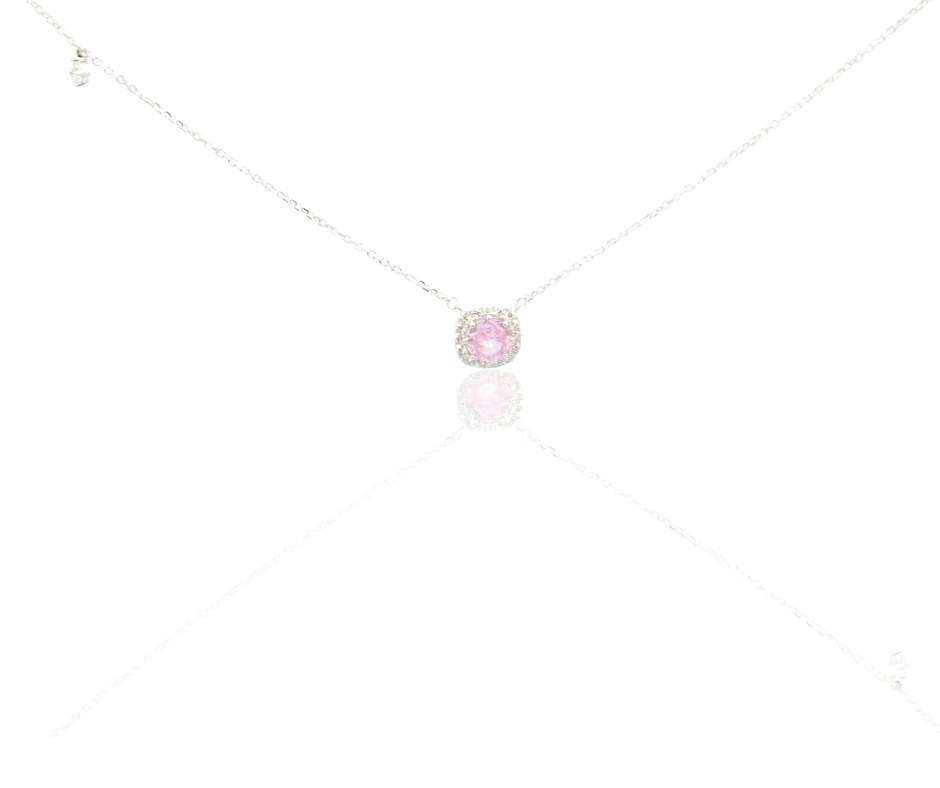 925 Sterling Silver Pink Zircon Pendant Necklace