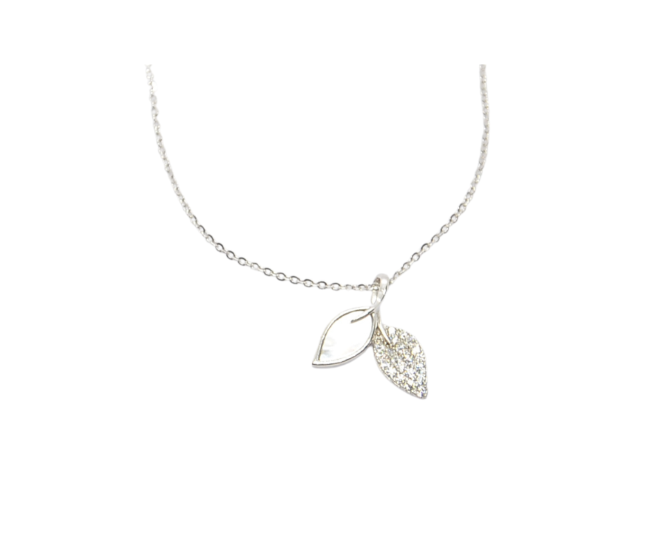 925 Sterling Silver Double Leaf Pendant Necklace