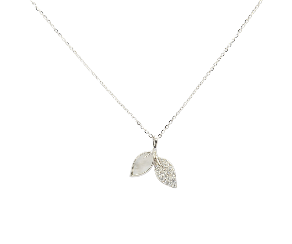 925 Sterling Silver Double Leaf Pendant Necklace