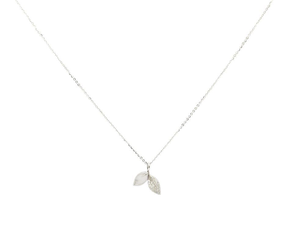 925 Sterling Silver Double Leaf Pendant Necklace