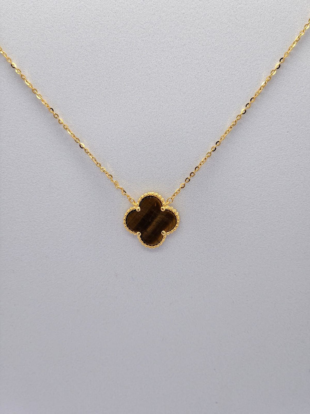 925 Silver - Golden Clover Tiger Eye Necklace