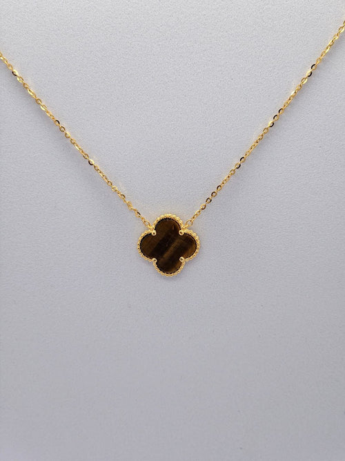 925 Silver - Golden Clover Tiger Eye Necklace