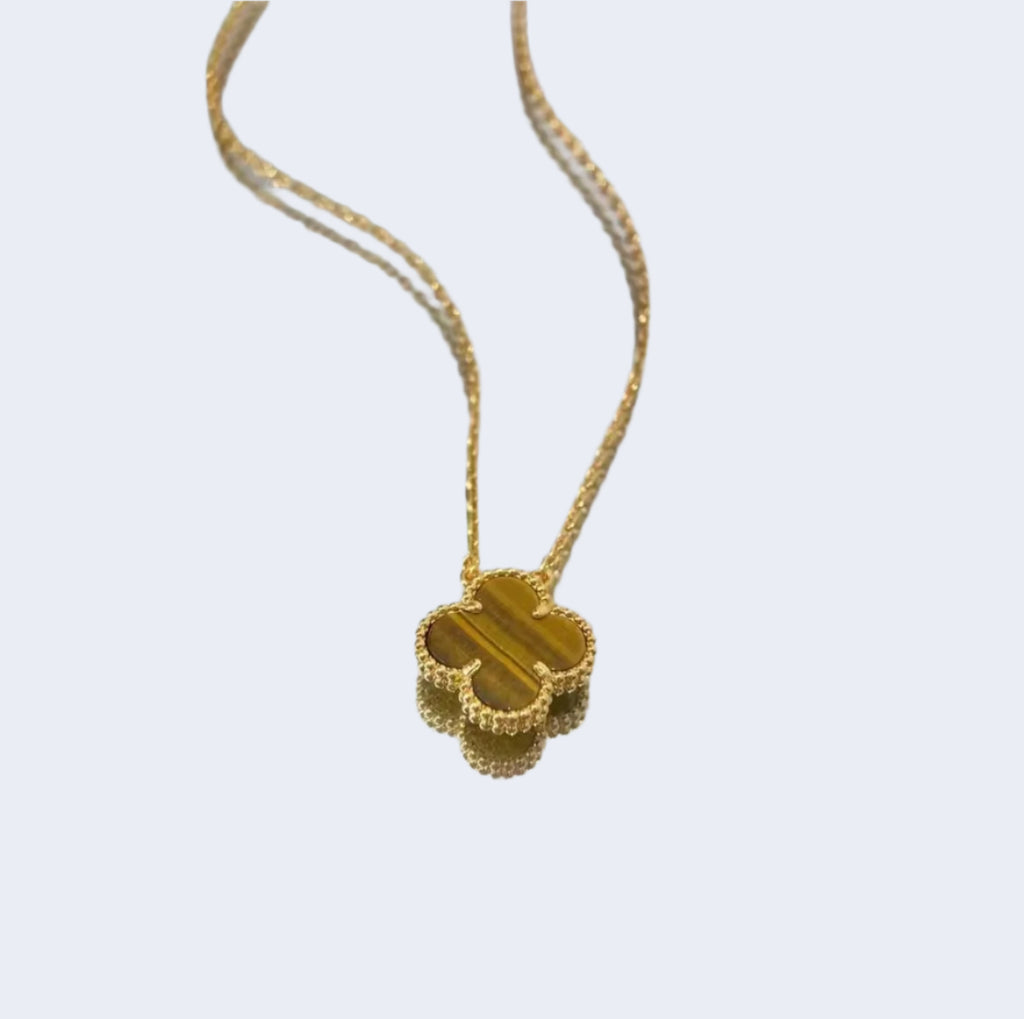 925 Silver - Golden Clover Tiger Eye Necklace
