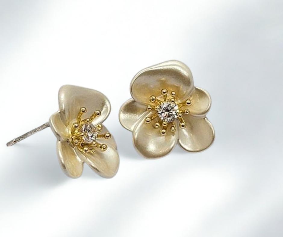Golden Blossom Pearl Stud Earrings